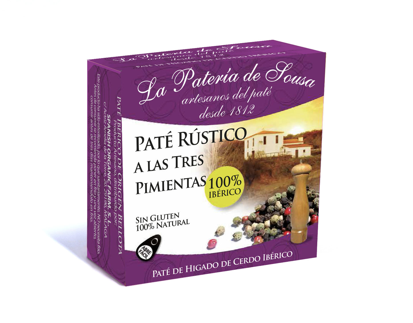 Caja de Paté Ibérico Rústico a las tres Pimientas 100% natural (caja 35 uds.) – 1,50€/ud. SIN GLUTEN.