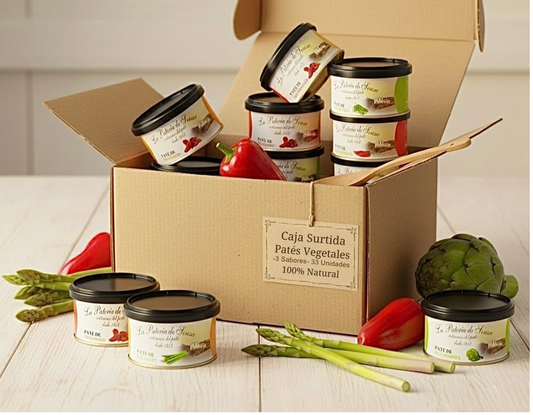 Caja Surtida de Patés Vegetales, Artesanales y 100% Naturales. (33 unidades). SIN GLUTEN Y SIN LACTOSA.